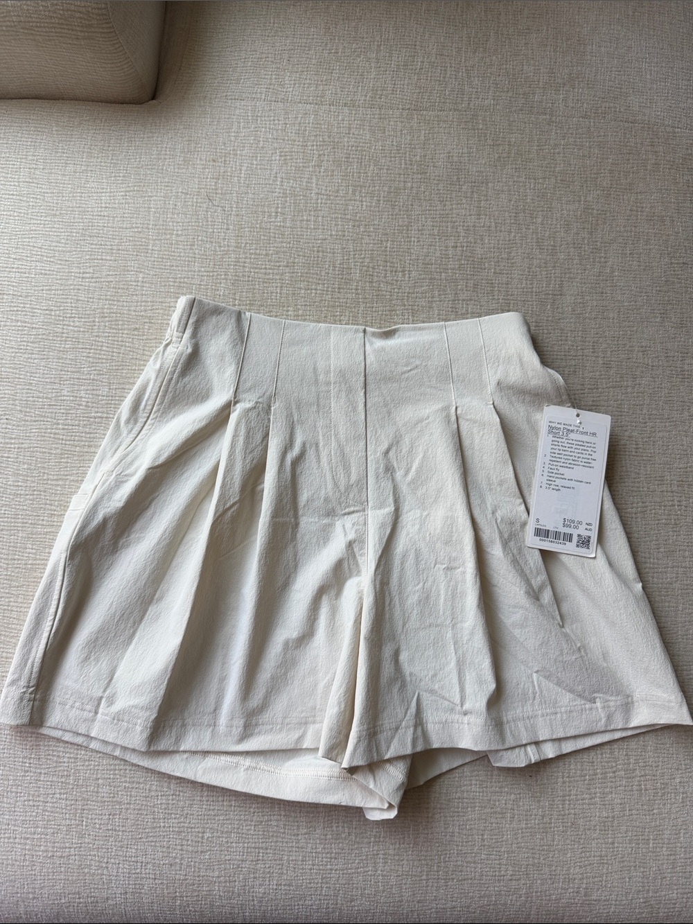 lululemon athletica Nylon High-Waist Ivory Pleated Shorts